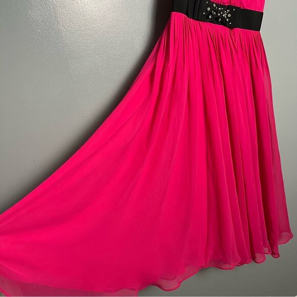 Kate Spade Chiffon Embellished Bow Midi Dress V Neck Hot Pink Women’s Size 2 - Picture 8 of 12